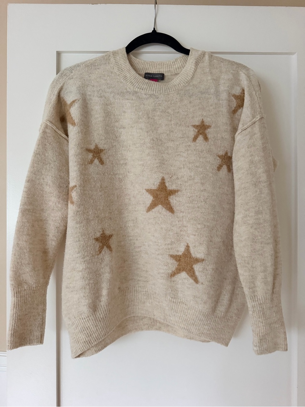 Vince Camuto Cream Crewneck Sweater with Tan Star Motif